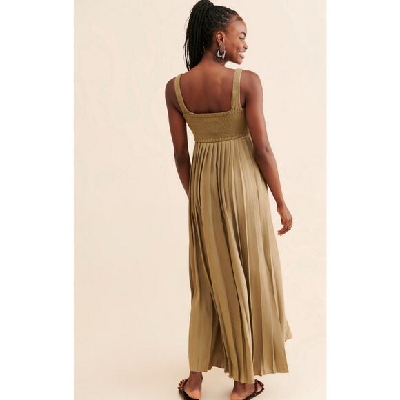 Anthropologie x Mare Mare Pleated Tan Sleeveless Twirly Maxi Dress Small - Picture 2 of 15